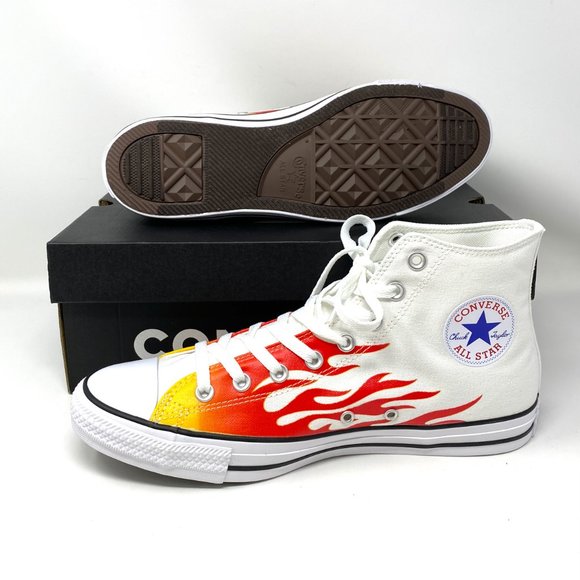 Converse Men's Size CTAS White Yellow Orange Red Flame Canvas Hi Sneaker 166257F - Picture 4 of 10